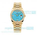 RA Factory Swiss 2834 Rolex Day-Date 36MM Watch Turquoise Dial Diamond-set Bezel